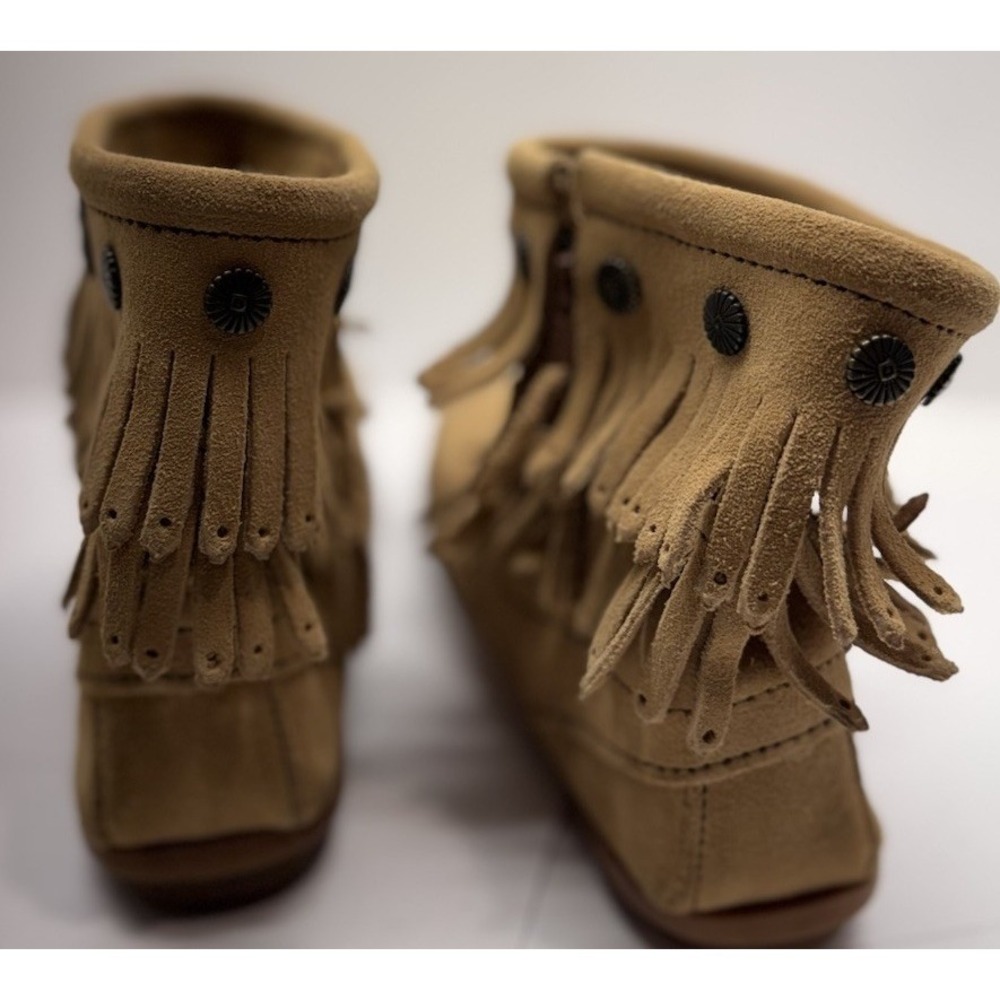 Minnetonka Brown Suede Moccasins, Size 10 with Fringed Booties and Zip Ankle - Picture 4 of 4